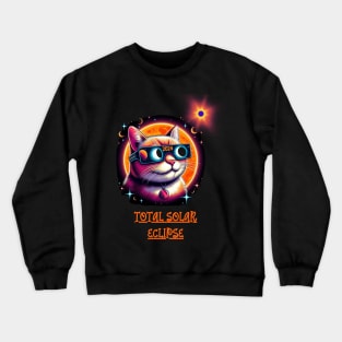 Total Solar Eclipse 2024 Cat Wearing Solar Eclipse Glasses Crewneck Sweatshirt